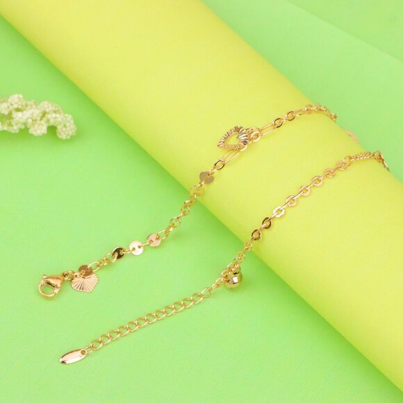 "Rose Gold Anklet with Heart & Peace Charms, XPAL1177 - Picture 1 of 12